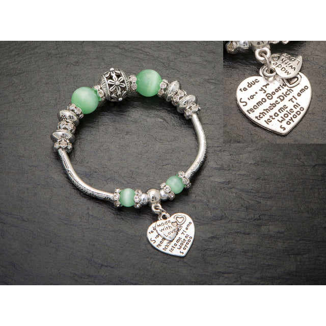Silver Filled High Polish Finsh  Jade Bead Austrain Crystal Heart Charm Bracelet Image 1
