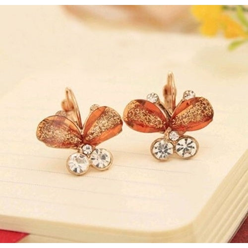 Gold Filled Orange Crystal Butterfly Earrings STUD Image 1