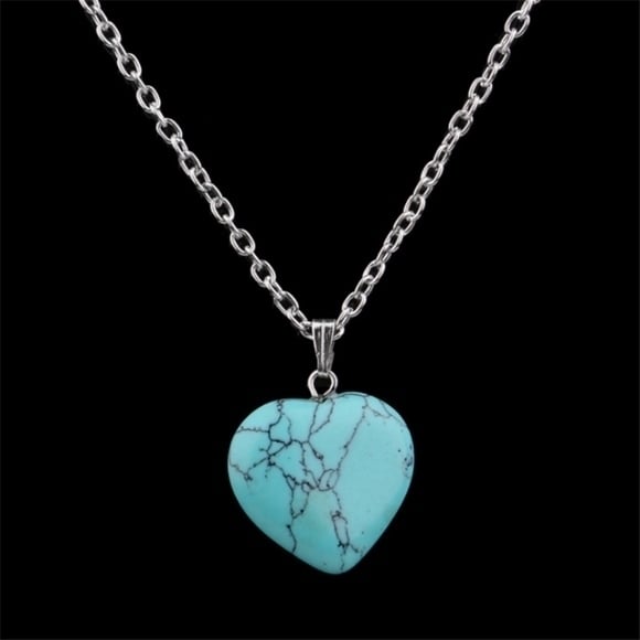 Necklace Heart Pendant Turquoise Jewelry Silver Women Chain Fashion Choker Natural Stone Image 1