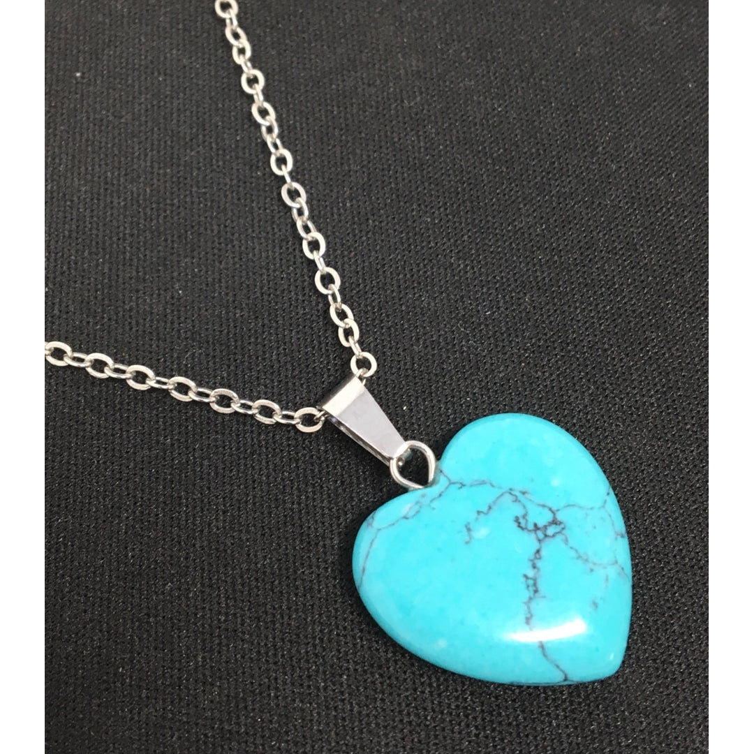 Necklace Heart Pendant Turquoise Jewelry Silver Women Chain Fashion Choker Natural Stone Image 2