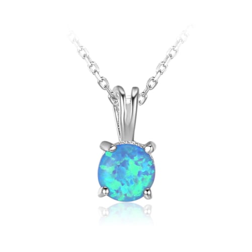 Rhodium Filled High Polish Finsh  Round-Cut Lab Created Fire Opal Necklace Image 1