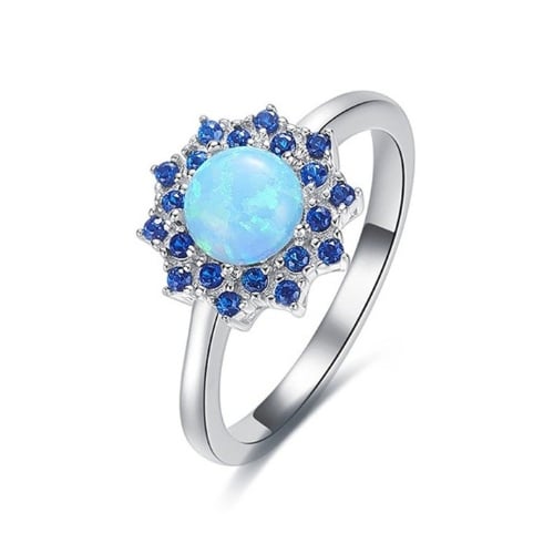 18K White Gold  and Fire Opal CZ Flower Ring Image 1