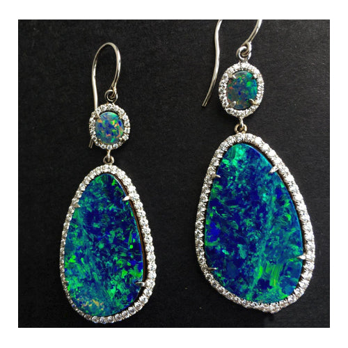 Blue Opal White Cubic Zirconia Dangle Earrings Image 1