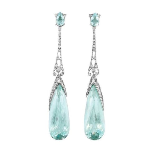 Temperament Blue Crystal Elegant Water Drop Earrings Sterling Silver Filled High Polish Finsh Image 1