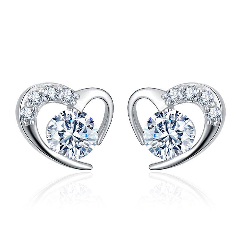18K Gold Plated CZ Crystal Heart Stud Earring Image 2