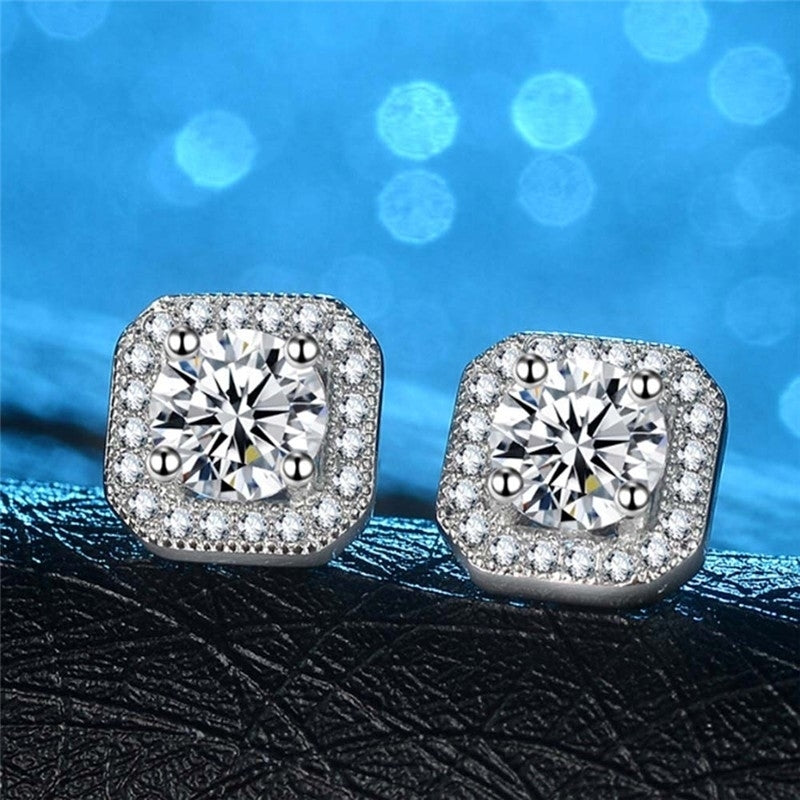 3.50 CTTW Earring Studs with CZ Halo in Sterling Silver Halo Earrings Studs Image 2