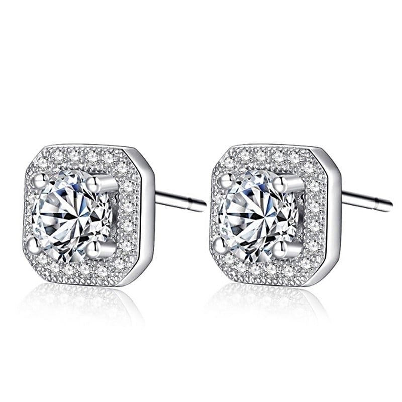 3.50 CTTW Earring Studs with CZ Halo in Sterling Silver Halo Earrings Studs Image 1
