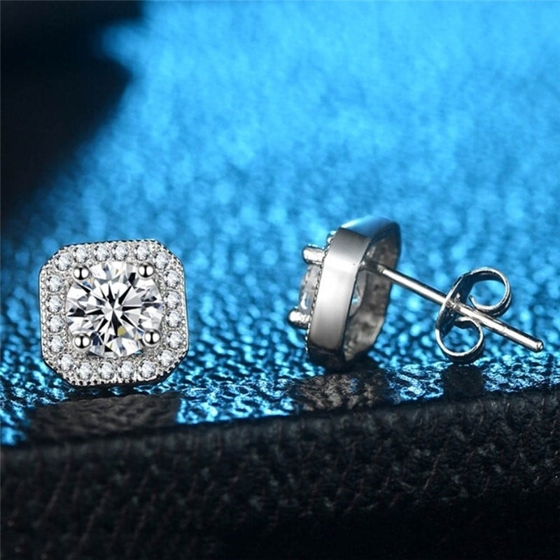 3.50 CTTW Earring Studs with CZ Halo in Sterling Silver Halo Earrings Studs Image 3