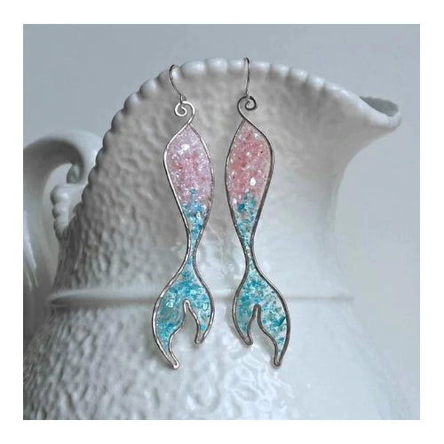 Blue-pink Opals Mermaid Hanging Earrings Image 1