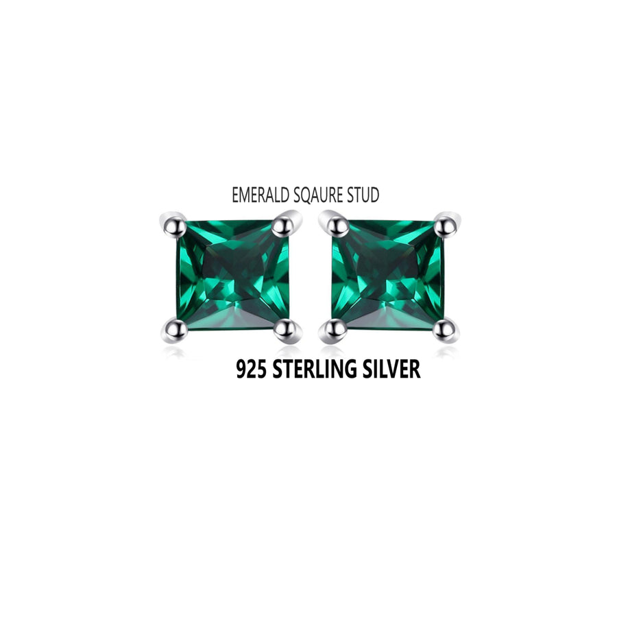 925 Emerald Square Shape Stud Earrings Image 1