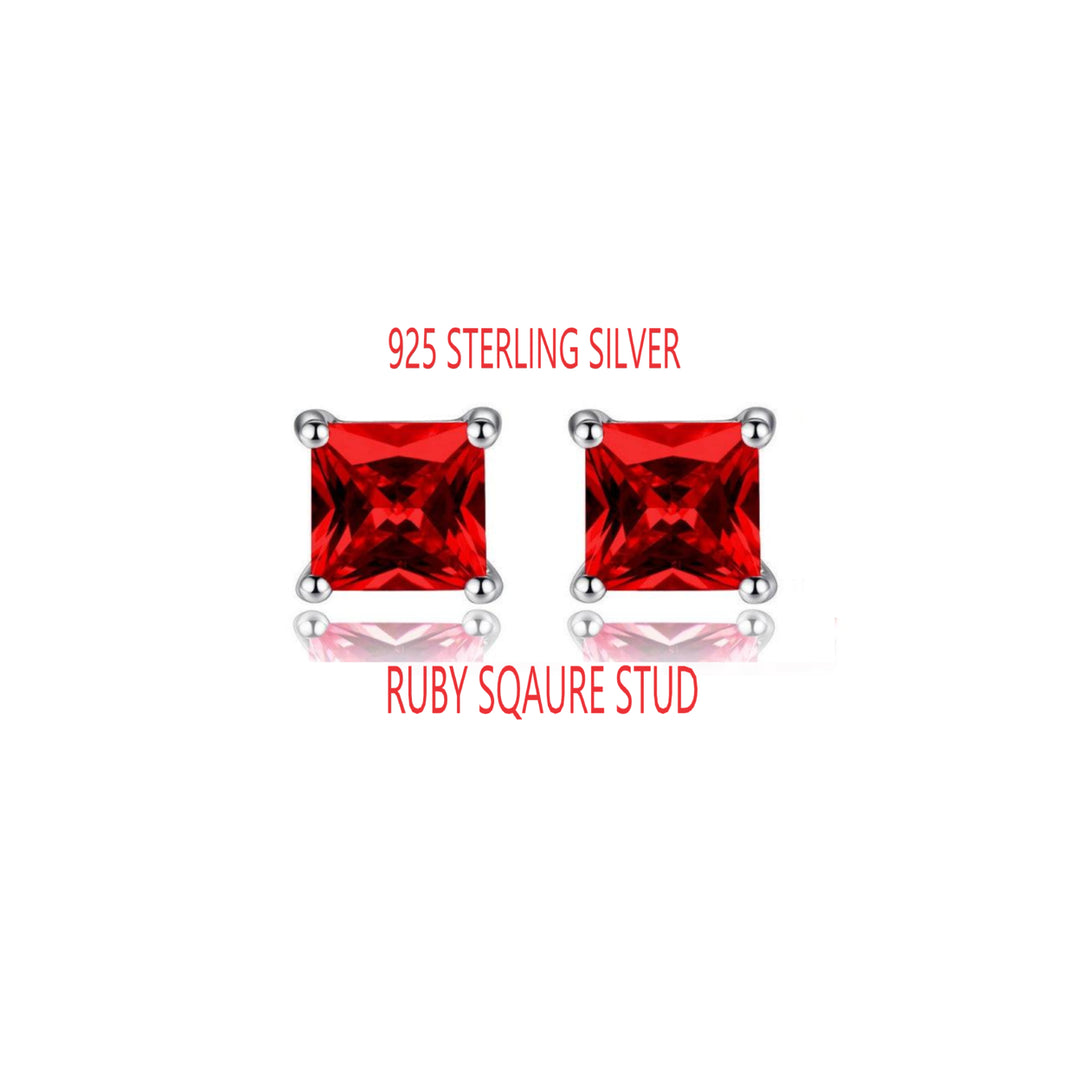 925 Ruby Square Shape Stud Earrings Image 1