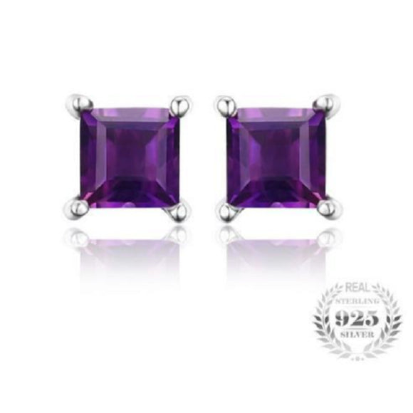 925 Purple Square Shape Stud Earrings Image 1