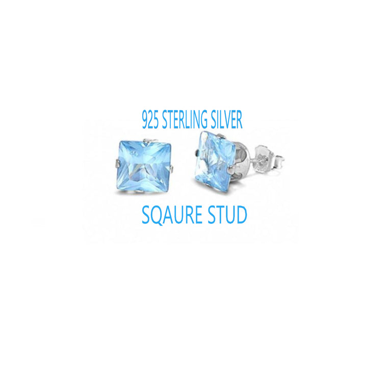 925 Aqua Blue Square Shape Stud Earrings Image 1