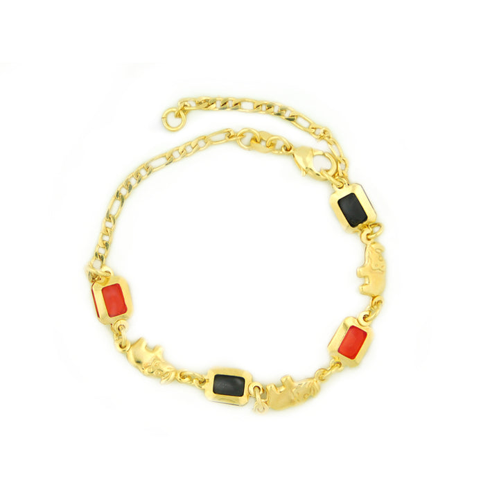 14k Gold Filled Yellow Rectangle Red And Black Elephant Bracelet 7.5 Image 1