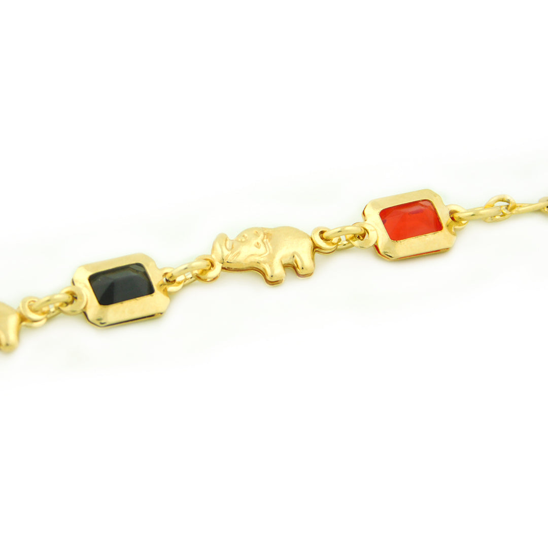 14k Gold Filled Yellow Rectangle Red And Black Elephant Bracelet 7.5 Image 2