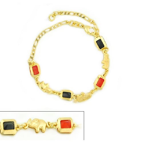 14k Gold Filled Yellow Rectangle Red And Black Elephant Bracelet 7.5 Image 3