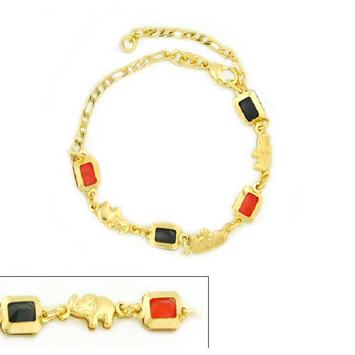 14k Gold Filled Yellow Rectangle Red And Black Elephant Bracelet 5.5 Image 3