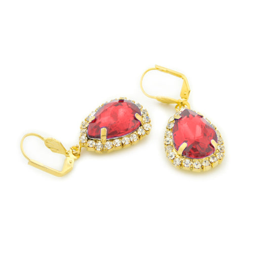 18k Gold Filled Red Crystal Hanging Earrings Image 1