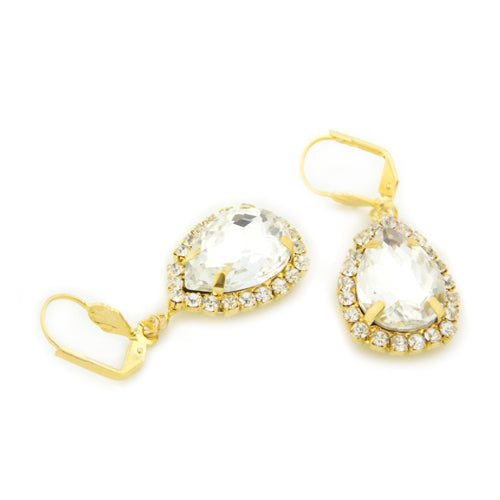 White Crystal Hanging Earrings 18K Gold Filled High Polish Finsh Image 1