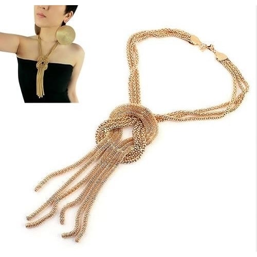 Gold Filled High Polish Finsh  Tassel Crossover Snake Chain Necklace Image 1