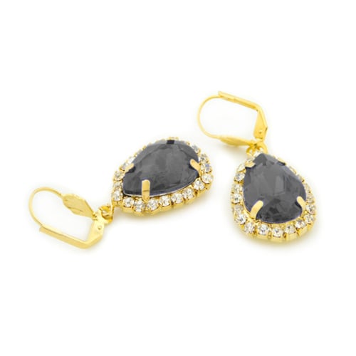 18k Gold Filled Black Crystal Tear Drop Hanging Earrings Image 1