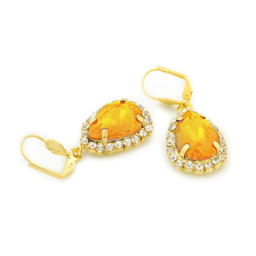 18k Gold Filled Orange Crystal Tear Drop Hanging Earrings Image 1