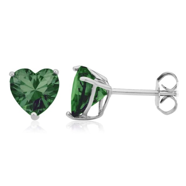 Sterling Silver Filled High Polish Finsh Green Heart Shaped Stud earrings 925 Sterling Silver 7mm Image 1