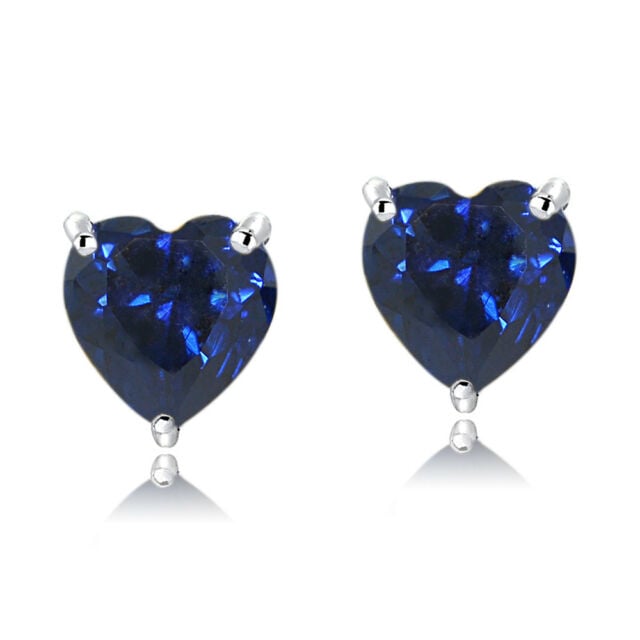 4.00 Ct Blue Sapphire Heart Shape Stud Earrings 14k White Gold Over 925 Silver Filled High Polish Finsh Image 1