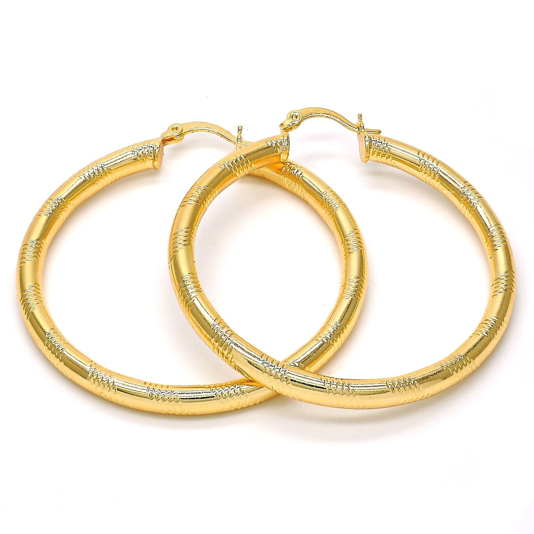 18K Gold Filled Diamond Cut Hoop Earrings 50mm Image 1