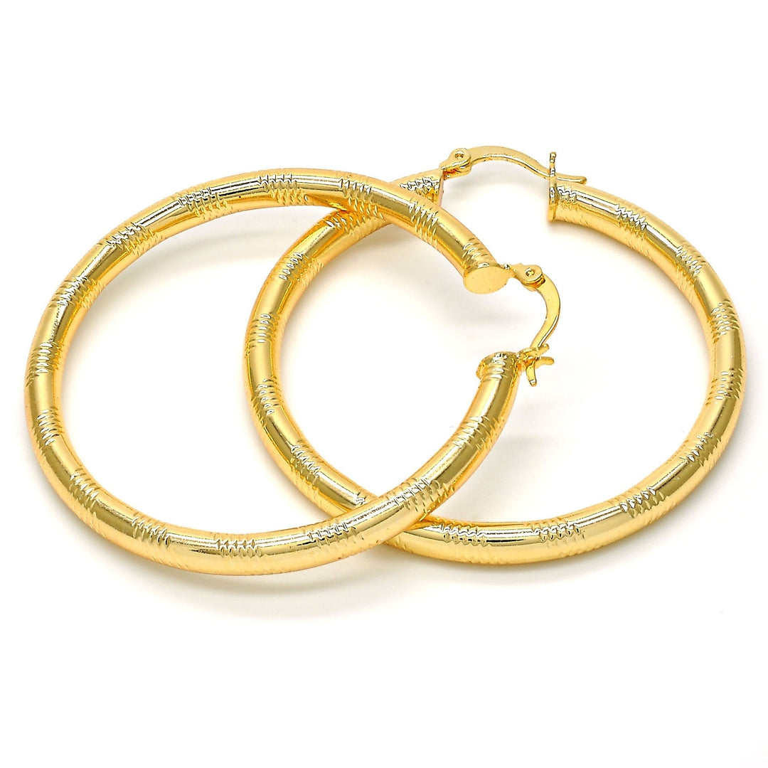 18K Gold Filled Diamond Cut Hoop Earrings 50mm Image 2