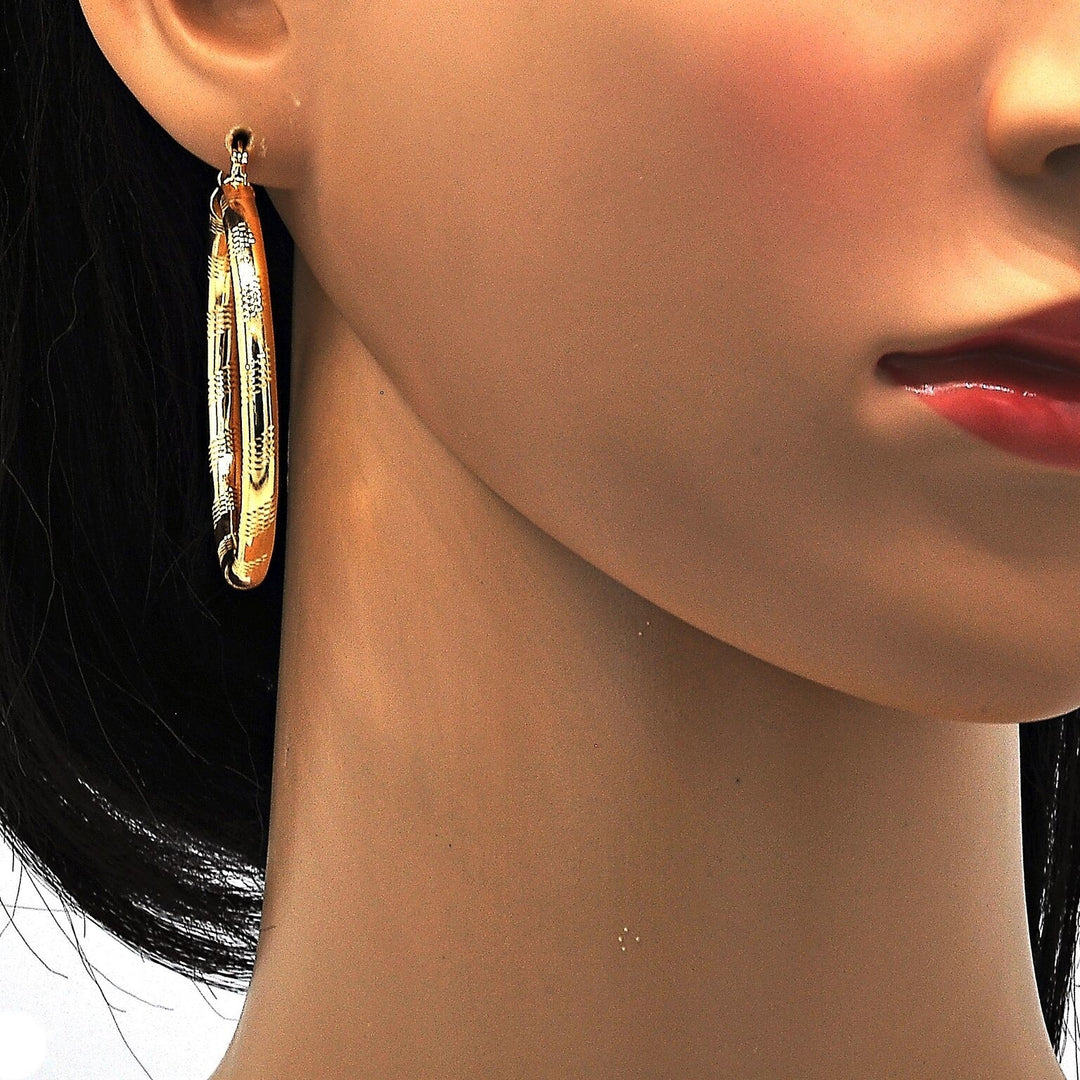 18K Gold Filled Diamond Cut Hoop Earrings 50mm Image 3