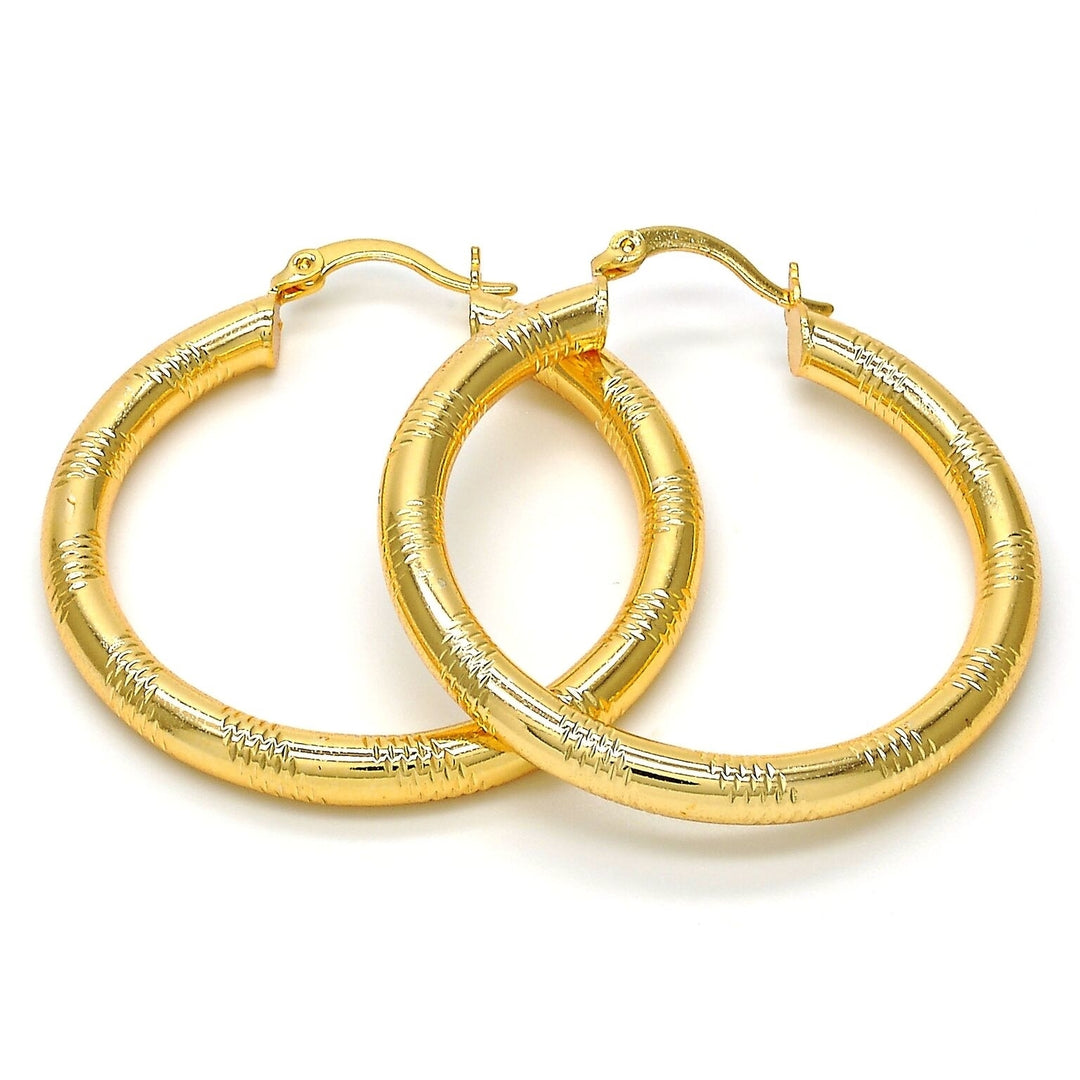 18K Gold Filled Diamond Cut Hoop Earrings 40mm Image 1