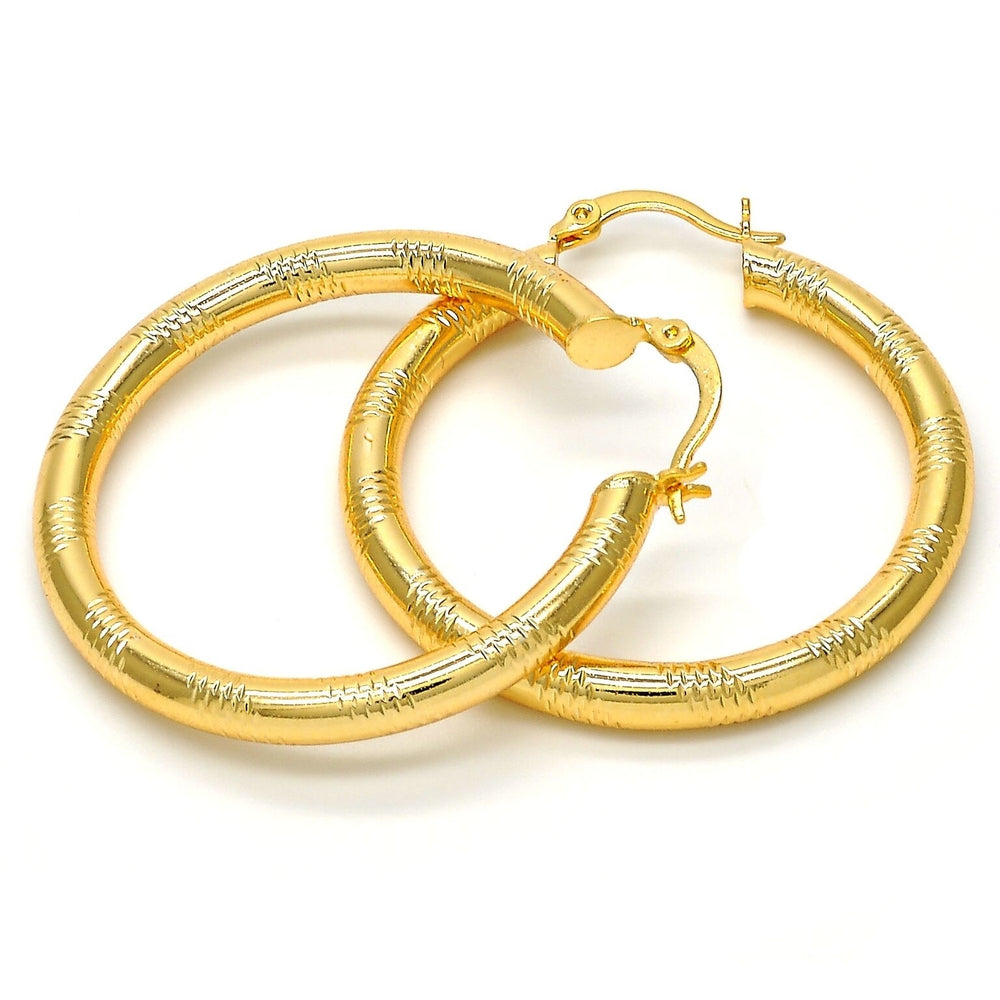 18K Gold Filled Diamond Cut Hoop Earrings 40mm Image 2