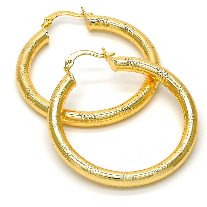 18K Gold Filled Diamond Cut Hoop Earrings 40mm Image 3