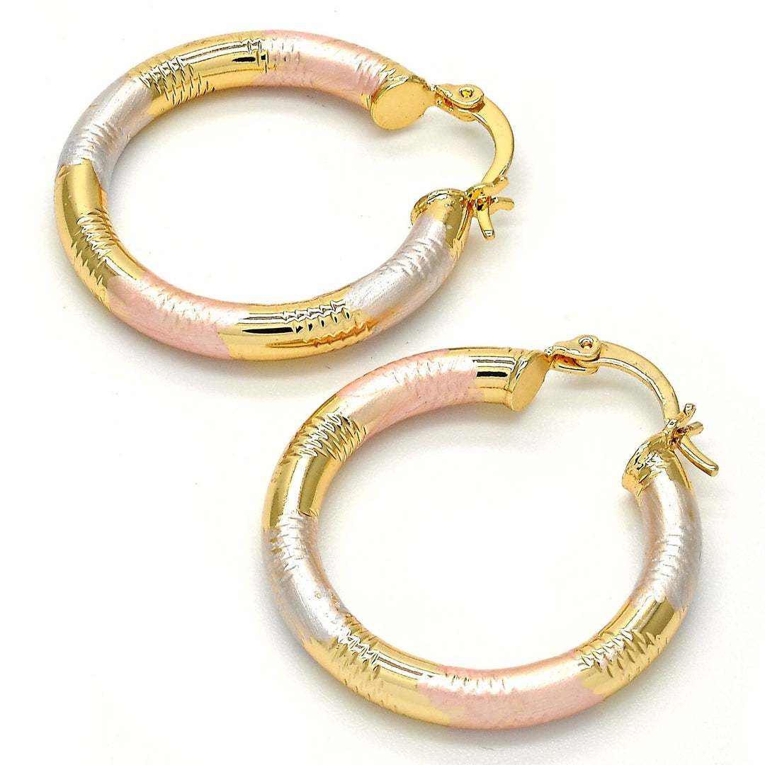 Gold Filled TRI Color Hoop earrings 30mm Image 2