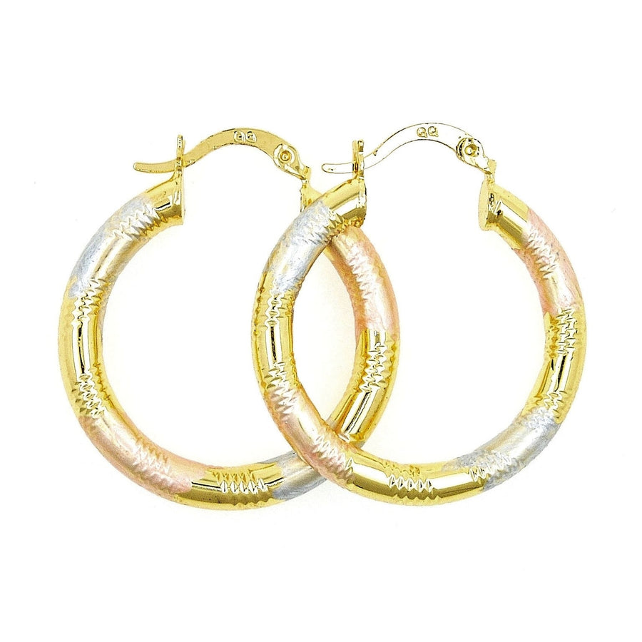 Gold Filled TRI Color Hoop earrings 30mm Image 1