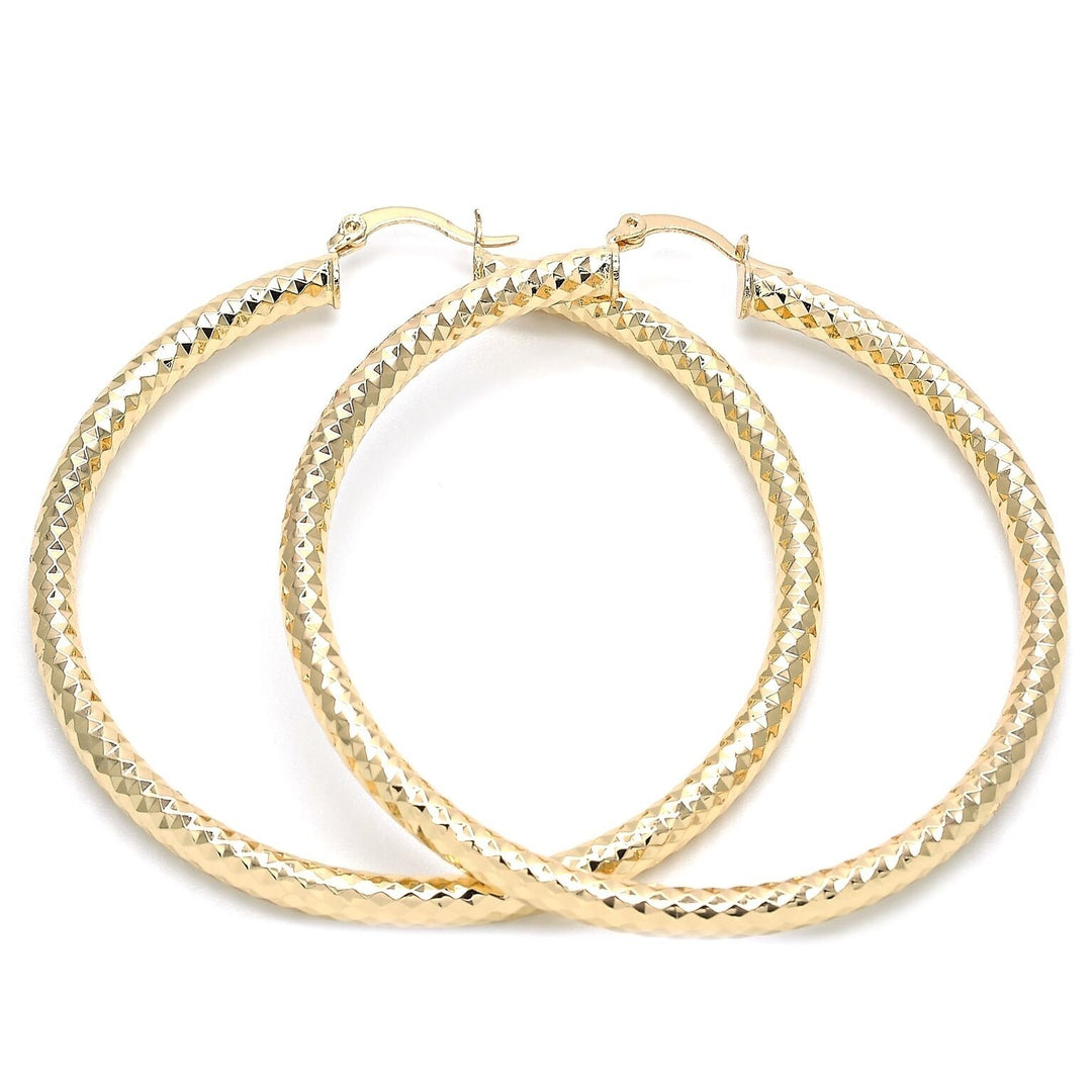 18K Gold Filled Disco Design Hoop Earrings 50mm Image 3