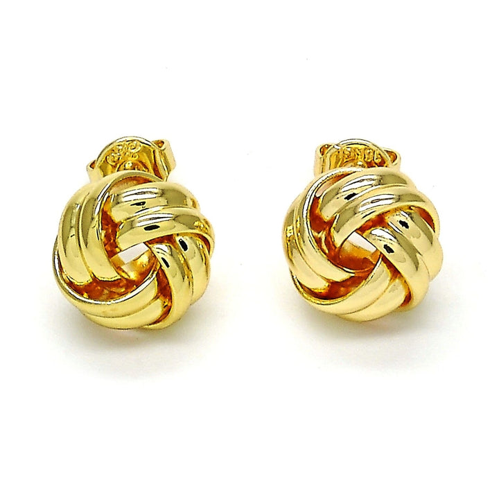 14K Gold Filled High Polish Finsh  Stud Earring Love Knot Design Polished Finish Golden Tone Image 1
