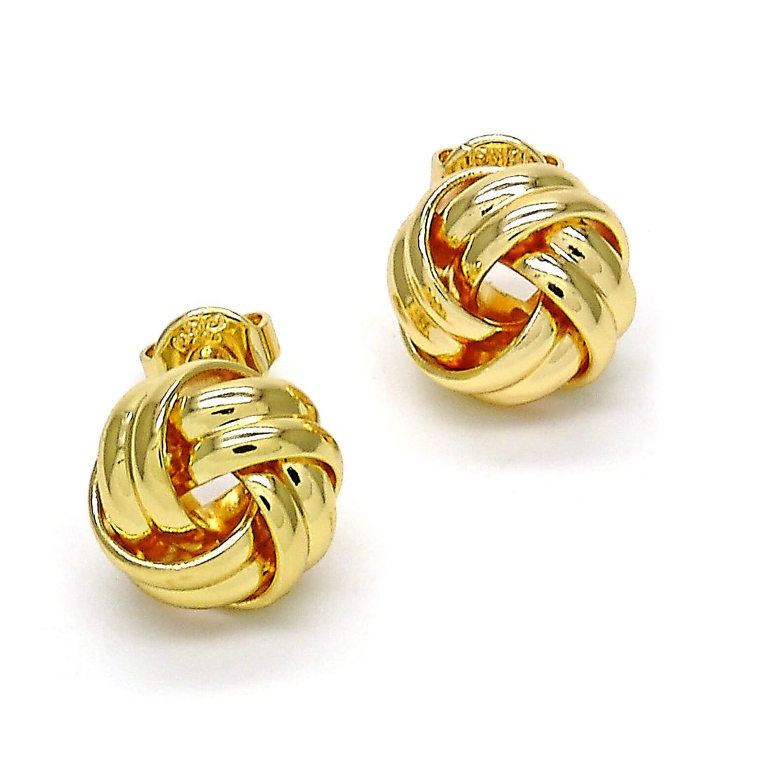 14K Gold Filled High Polish Finsh  Stud Earring Love Knot Design Polished Finish Golden Tone Image 2