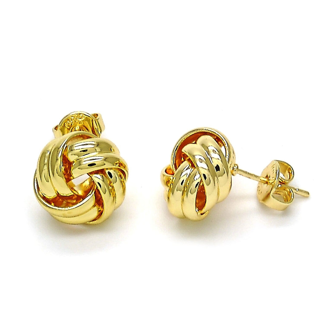 14K Gold Filled High Polish Finsh  Stud Earring Love Knot Design Polished Finish Golden Tone Image 3