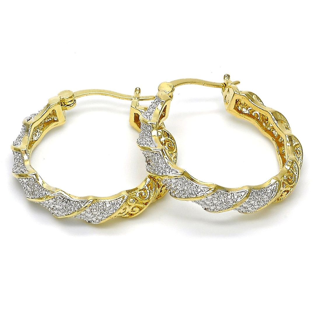 2 Tone Gold Filled Hoop Earrings With Diamond Accent Image 2