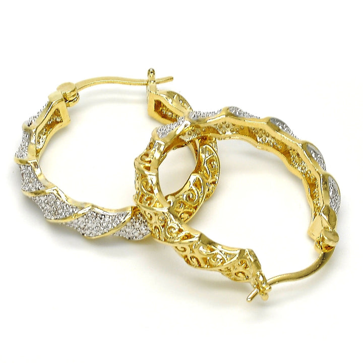 2 Tone Gold Filled Hoop Earrings With Diamond Accent Image 3