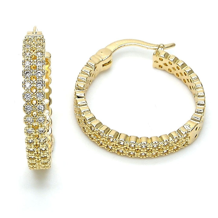 Gold Filled High Polish Finsh Nugget Hoop Earrings with Micro Pava Setting Image 3