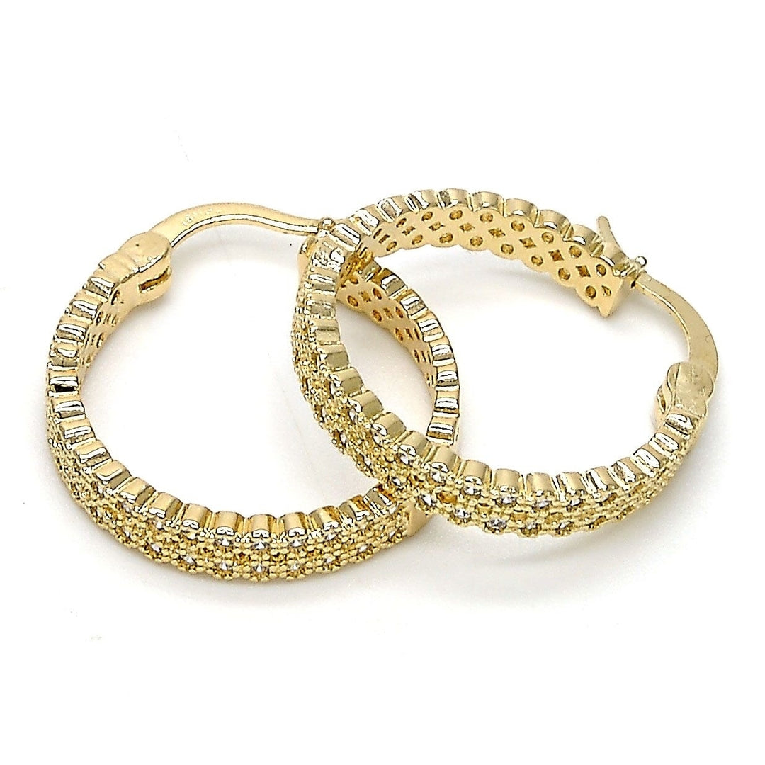 Gold Filled High Polish Finsh Nugget Hoop Earrings with Micro Pava Setting Image 1