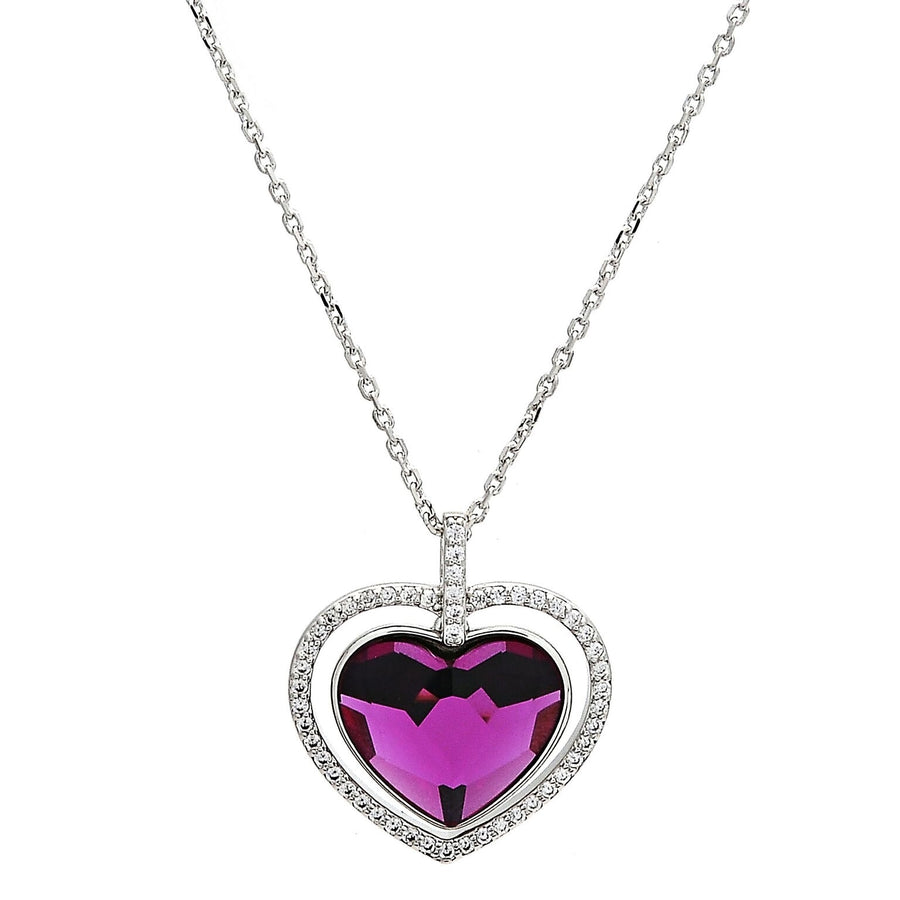 Rhodium Filled High Polish Finsh  Fancy Necklace Heart Design with  Crystals and Micro Pave Rhodium Tone Image 1