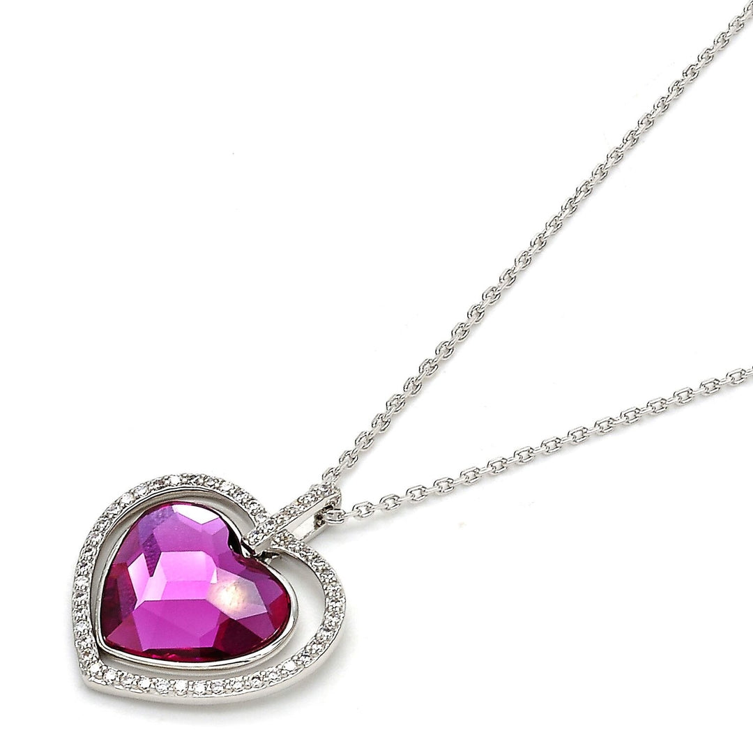 Rhodium Filled High Polish Finsh  Fancy Necklace Heart Design with  Crystals and Micro Pave Rhodium Tone Image 2