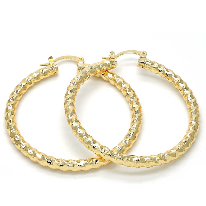Gold FILLED Large Hoop Twist and Hollow Design Golden Tone 50MM Image 1