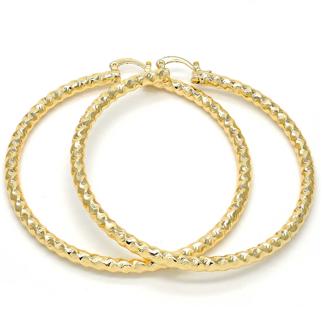 Gold Filled High Polish Finsh Extra Large Hoop Twist and Hollow Design Golden Tone 70MM Image 1