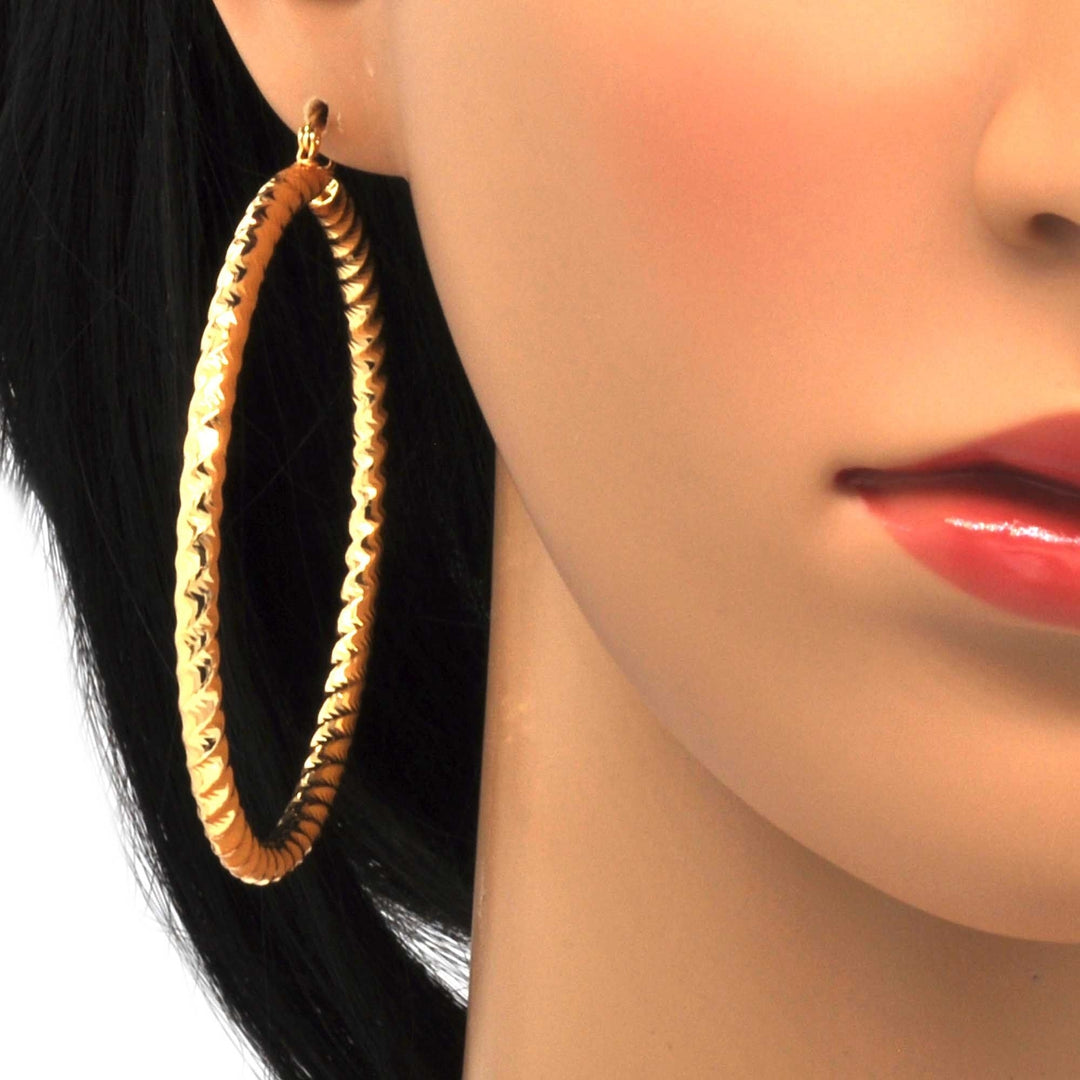 Gold Filled High Polish Finsh Extra Large Hoop Twist and Hollow Design Golden Tone 70MM Image 2