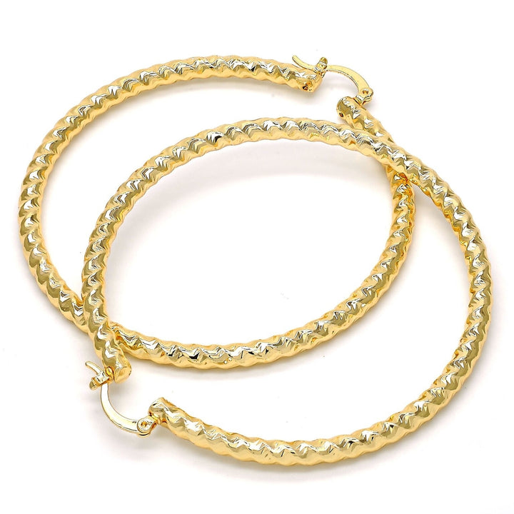 Gold Filled High Polish Finsh Extra Large Hoop Twist and Hollow Design Golden Tone 70MM Image 3